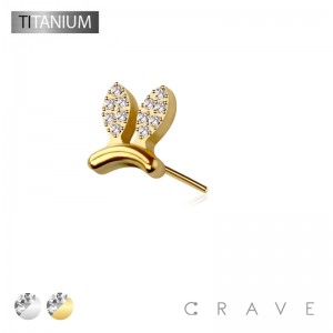 IMPLANT GRADE TITANIUM THREADLESS PUSH IN BUNNY RABBIT EAR CZ TOP PART ONLY